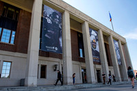 2018 Homecoming Banner hung from Coffman Union